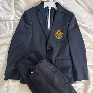 Boys Navy Blue Ralph Lauren Blazer Suit with Crest